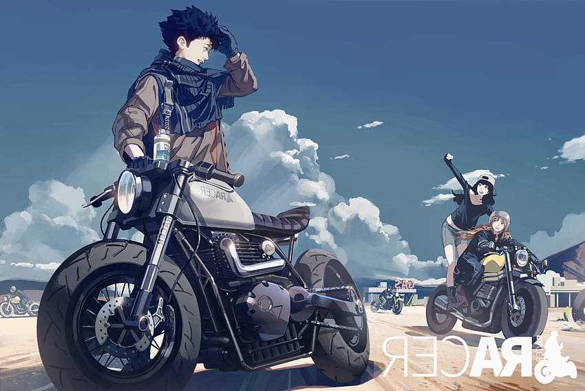Motorcycle, Racer Friends, Anime Girls, Anime Boy, anime motorcycle HD wallpaper