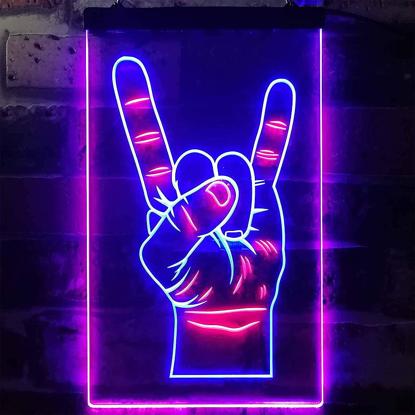Buy Rock n Roll Hand Sign of the Horns LED Neon Light Sign, rock sign ...