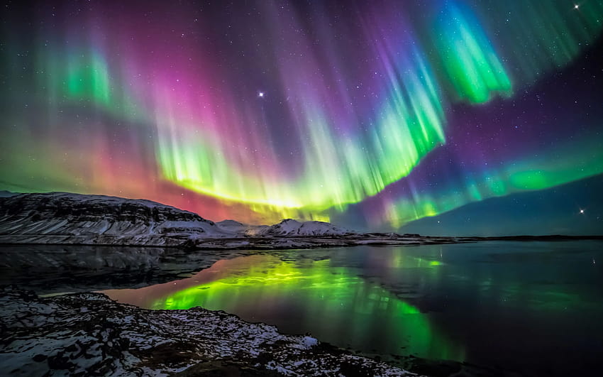 Luzes Polares, Aurora Boreal, fenômeno natural, norte, noite, montanhas, Aurora Boreal, Terra com resolução 2560x1600. Alta qualidade papel de parede HD