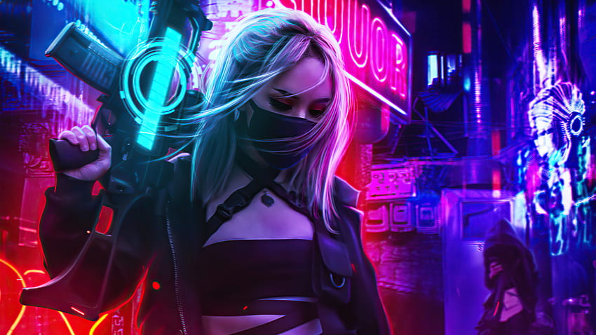 Cyberpunk-Mädchen im Neon-Modus, Künstler, Hintergründe und Neon-Mädchen HD-Hintergrundbild