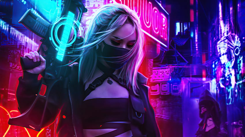 Cyberpunk Girl ในโหมดนีออน ศิลปิน พื้นหลัง และสาวนีออน วอลล์เปเปอร์ HD