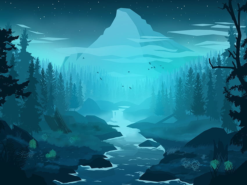 Blauer Wald, Vektorlandschaft HD-Hintergrundbild