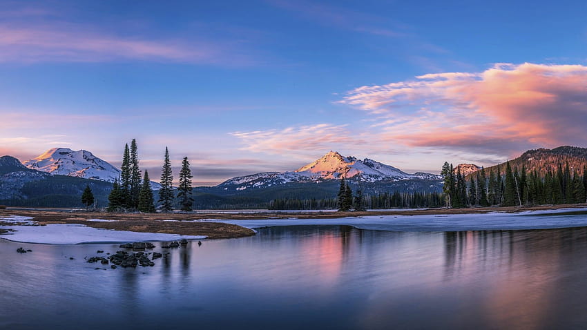 Езеро Спаркс, , Орегон, САЩ, планини, езеро, дървета, облаци, природа HD тапет