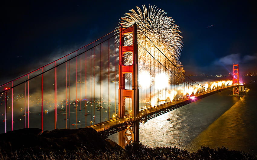 4th of July Celebration Fireworks, Golden Gate Bridge, San Francisco HD wallpaper