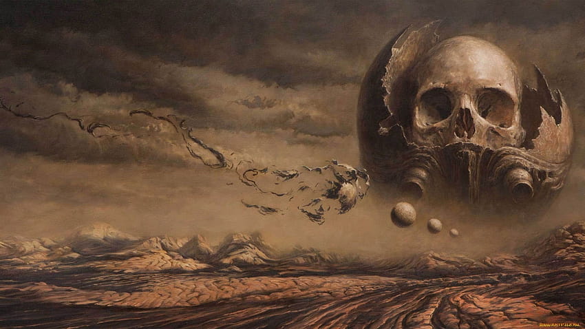 Gray skull , fantasy art, artwork, dark fantasy, sky • For You For & Mobile, scary art HD wallpaper