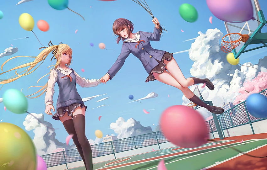the sky, clouds, girls, balls, anime, Sakura, form, saenai heroine no sodatekata HD wallpaper