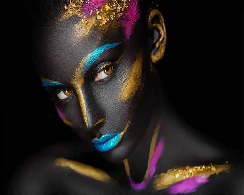 Camera da letto 3d Bella ragazza africana con vernice stampata sul viso Stampa digitale decorativa Sfondo HD