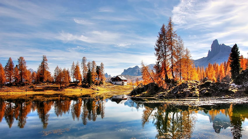 Alps Italy Dolomites Nature Autumn Lake 2560x1440, autumn dolomites italy HD wallpaper