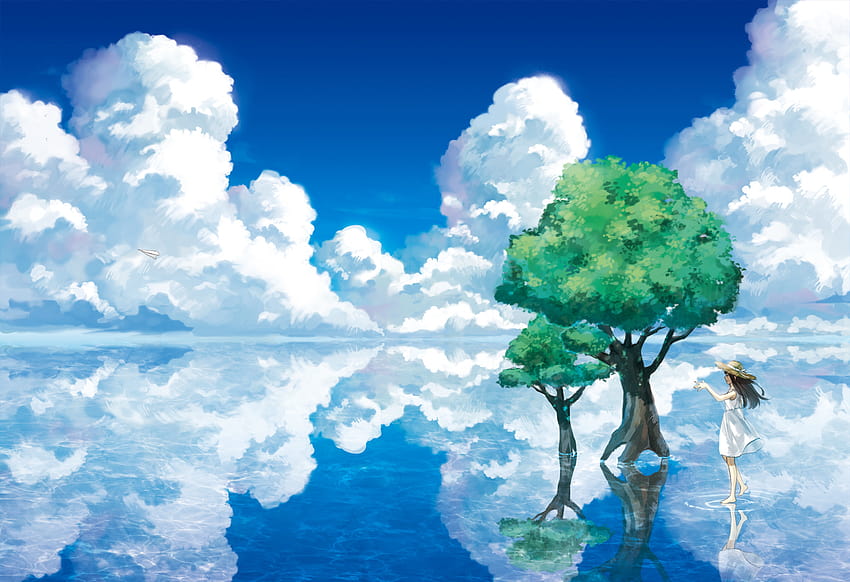 Anime Scenery Blue, green blue anime HD wallpaper