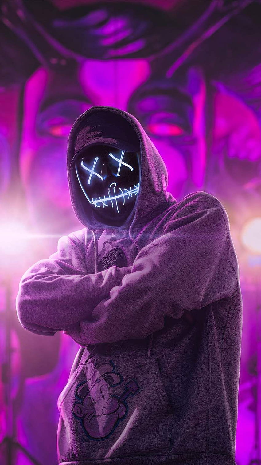 Neon Hacker Mask, neon maschera hacker Sfondo del telefono HD