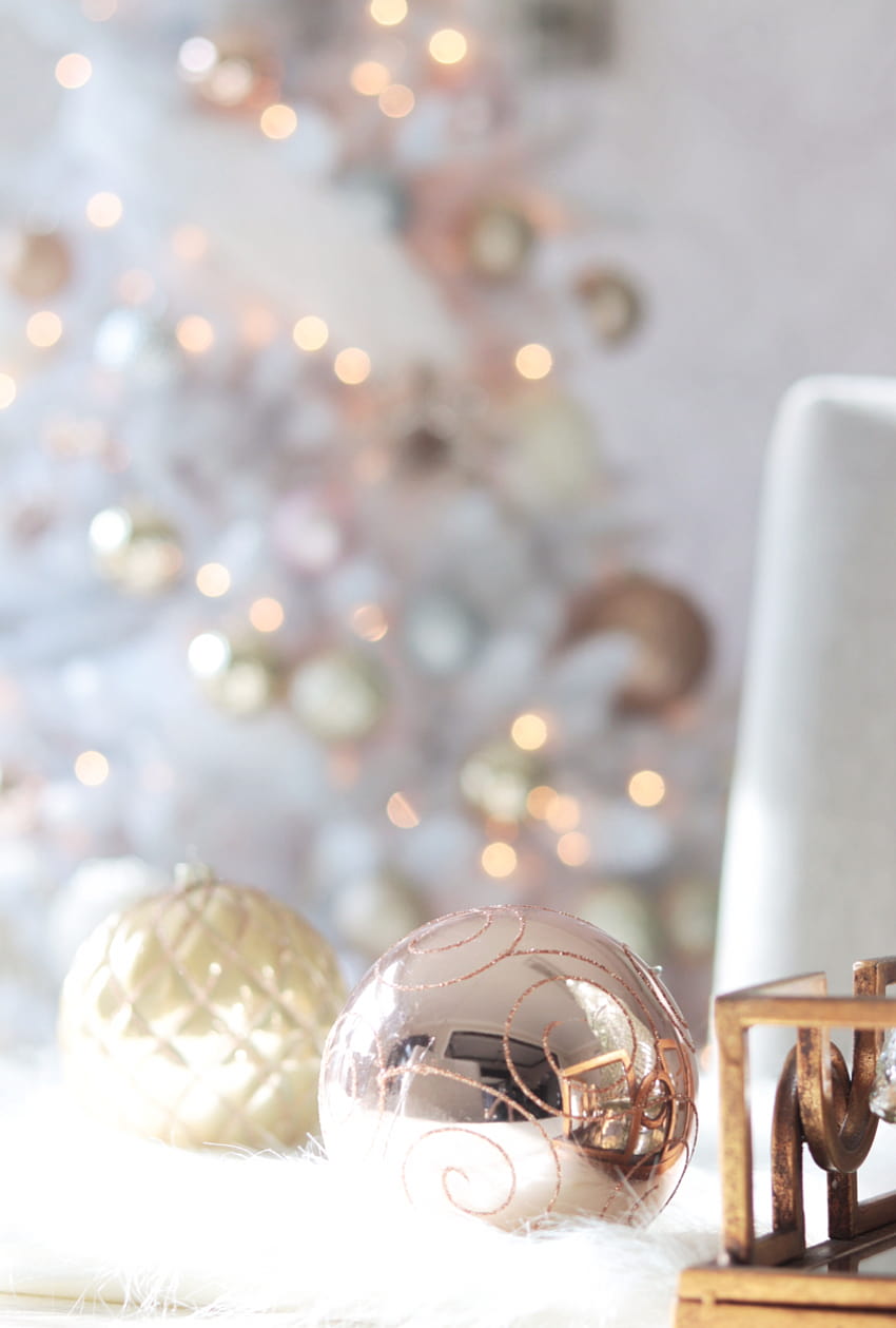 Очарователно розово злато, руж, сребро и бяла Коледа, розово злато и бяла Коледа HD тапет за телефон