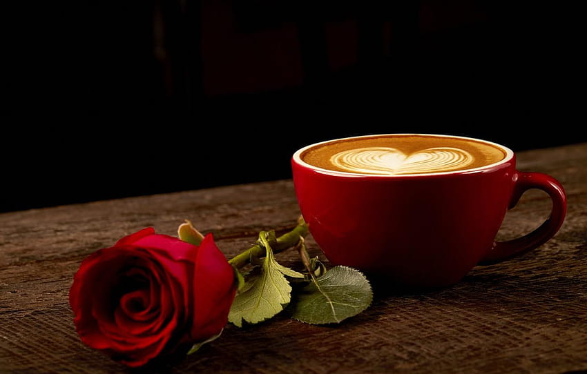 coração, café, rosas, Bud, Copa, vermelho, amor, rosa, café com rosa papel de parede HD