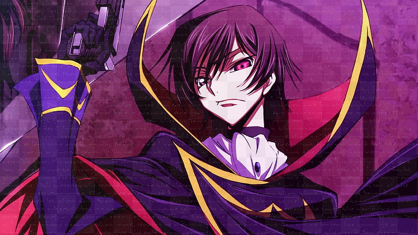 guns, Code Geass, red eyes, standing, Lamperouge Lelouch, anime, anime boys, black hair, Weaponry ::, black and purple anime boy HD wallpaper