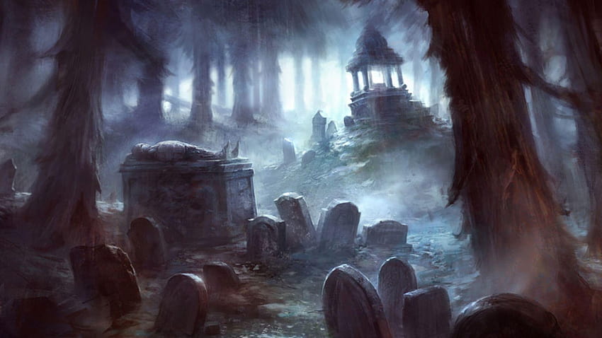 テーマ: 霧の墓地、神秘的な墓地、神秘的な暗い、神秘的な場所のゲーム 高画質の壁紙
