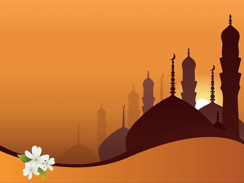A Mosque on Orange Powerpoint Templates, mosque backgrounds HD wallpaper