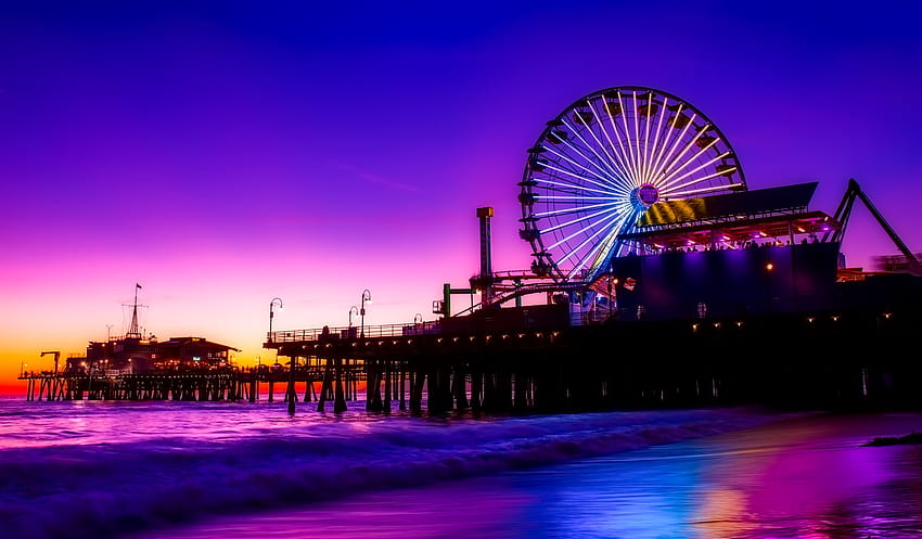 Santa Monica Ferris Wheel Colorful Golden Hour, graphy, Backgrounds, and, weel HD wallpaper