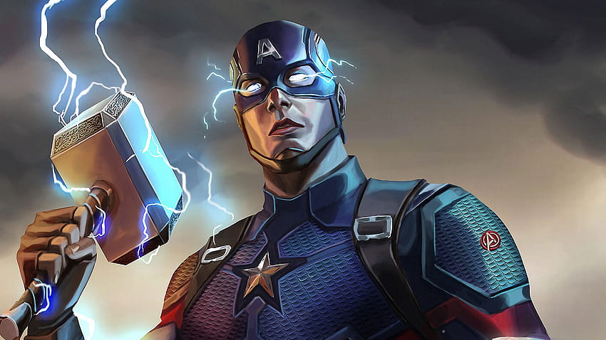 Captain America Mjolnir Artwork, スーパーヒーロー, キャプテン・アメリカのアニメ 高画質の壁紙