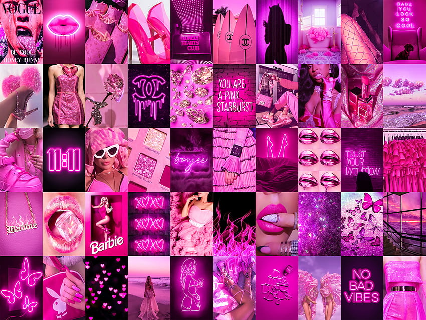 TERCETAK Boujee Pink Neon Collage Kit Hot Pink Estetika, neon kolase merah muda Wallpaper HD