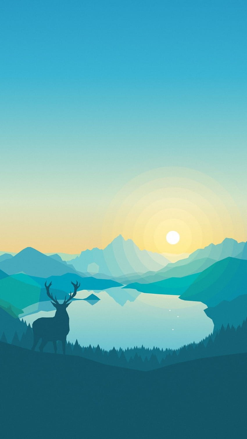 flat, forest, deer, iphone , abstract, OS, vector iphone HD phone wallpaper