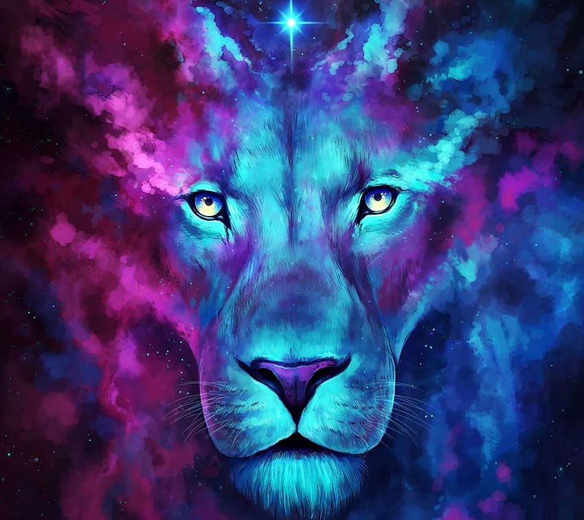 galaxy lion, blue, galaxy, lion, purple HD wallpaper