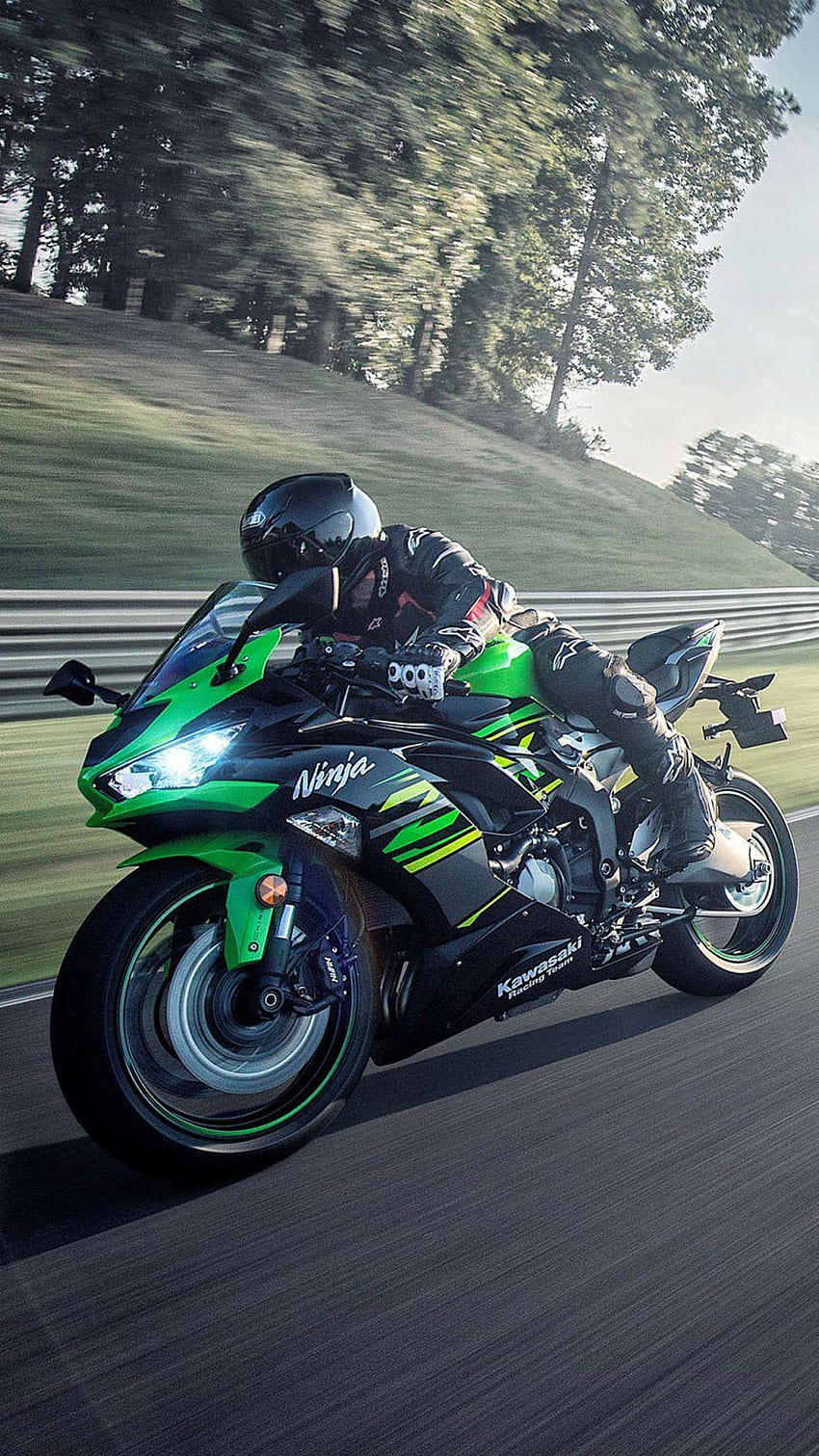 Kawasaki Ninja ZX 6R 2019 Verde Nero, moto ninja Sfondo del telefono HD