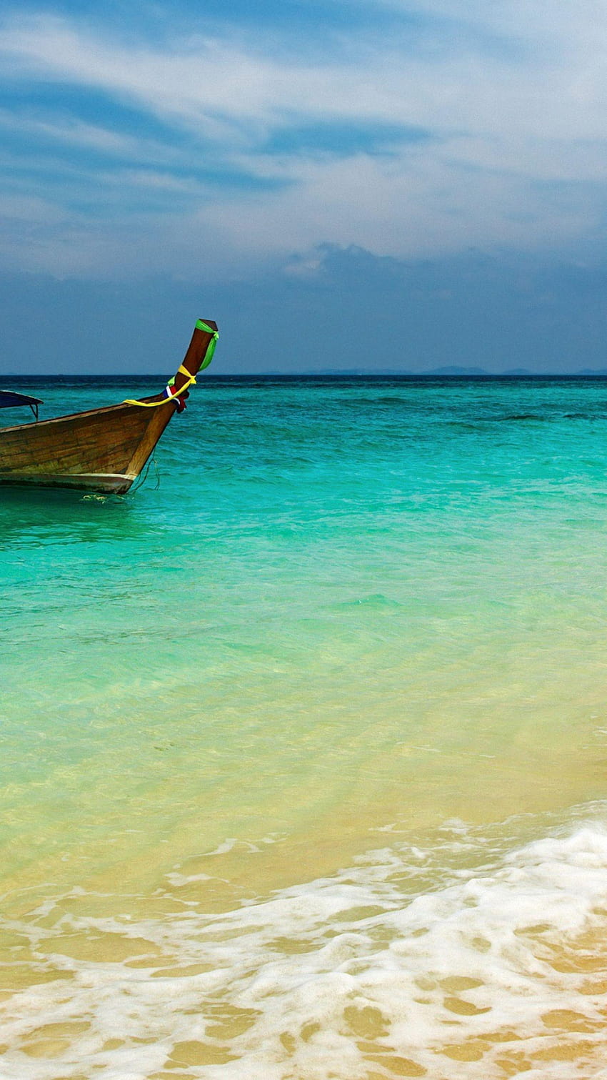 Hölzernes Blue Coast Sand Water Boat Samsung Galaxy Note 4, voll mobiles Boot HD-Handy-Hintergrundbild