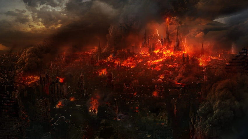 Apokaliptyczne płonące miasto 1152x864, płonące miasto w tle Tapeta HD