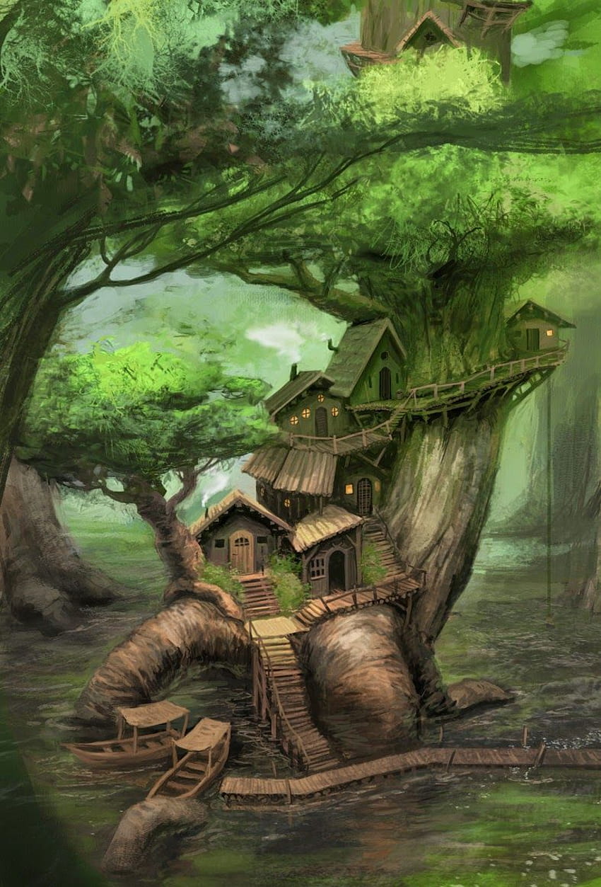 Beautiful Tree House fantasy fairy tale, magic tree house HD phone wallpaper
