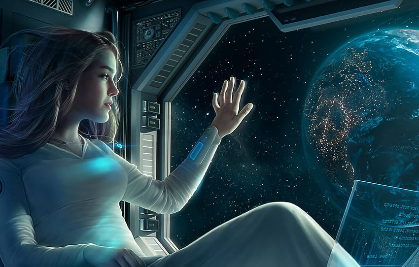 space, girl, fantasy, Earth, computer, science fiction, stars, sci, girl space scientist HD wallpaper