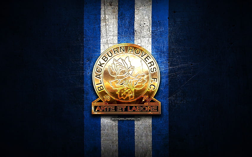 Blackburn Rovers FC, golden logo, EFL Championship, blue metal ...