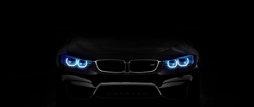 Lampu depan BMW di TV Ultra Wide gelap, logo bmw Wallpaper HD