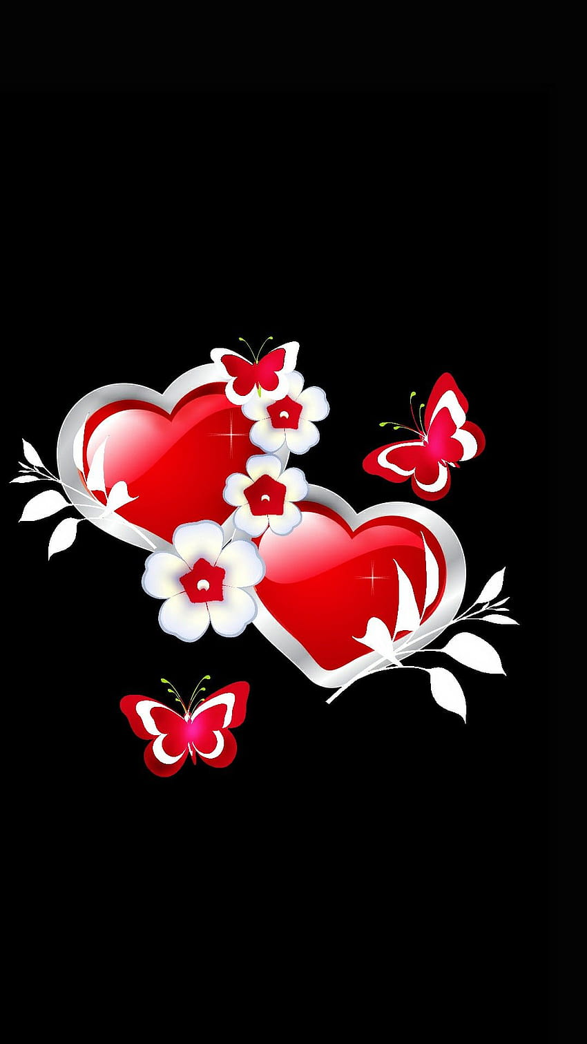 Red & white hearts & butterflies, love red phone HD phone ...