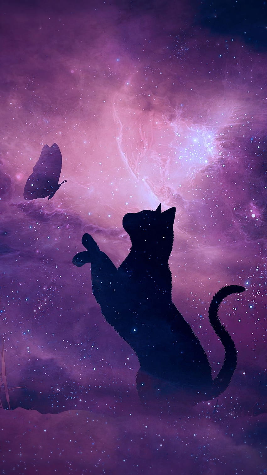 Gato negro, Púrpura, Violeta, Cielo, Evento celestial, Ilustración, gato morado fondo de pantalla del teléfono
