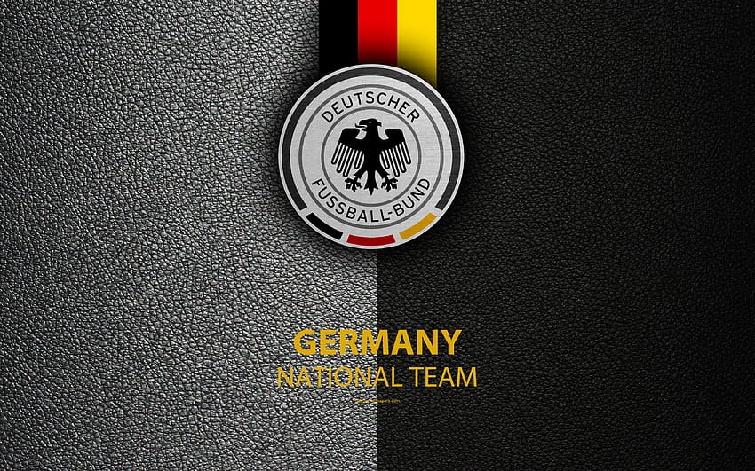 Национален отбор по футбол на Германия, текстура на кожата, емблема, лого, футбол, Германия, Европа с резолюция 3840x2400. Високо качество, германско лого HD тапет