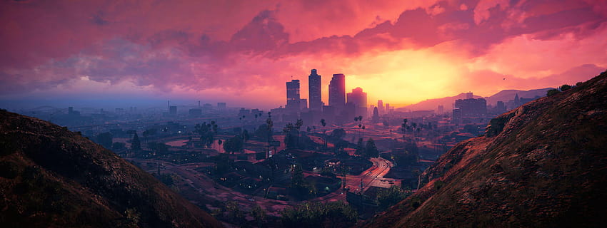 Grand Theft Auto V, Los Santos, Matahari Terbenam,, Game Wallpaper HD