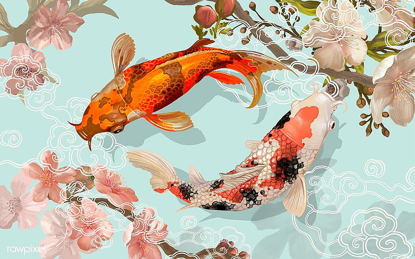 Картина с японски риби кои, рибно изкуство HD тапет