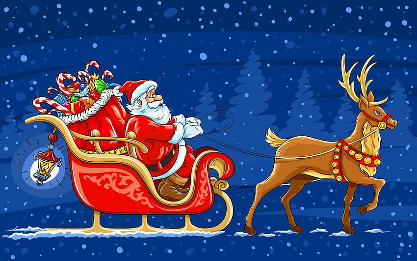 Holidays Christmas Santa Claus Moving Sledge Reindeer Gifts, christmas sled HD wallpaper