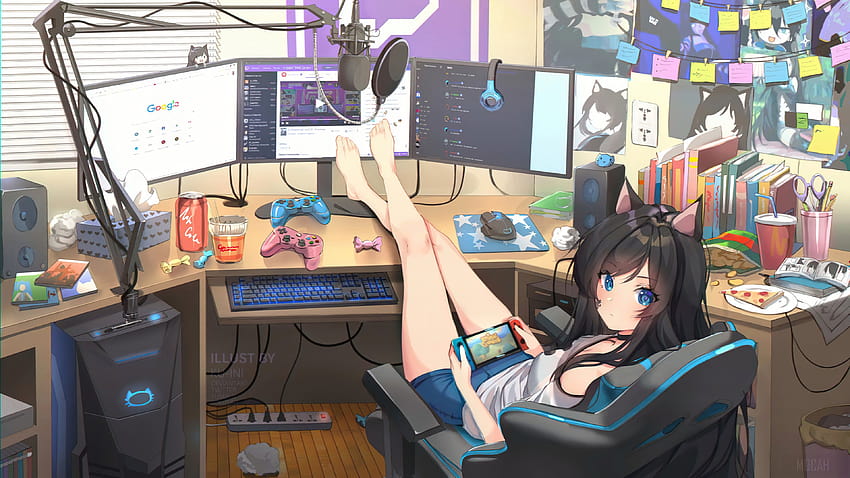 Backgroundsmocah, gamer girl anime pc HD wallpaper