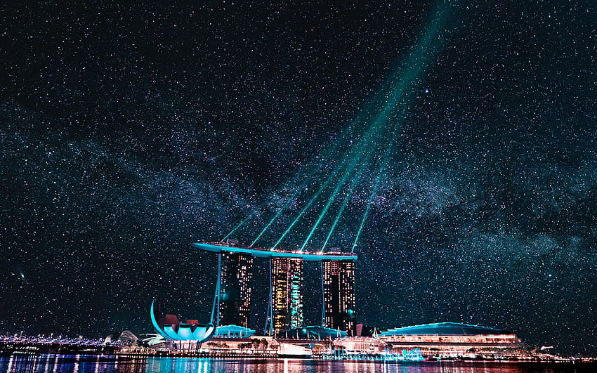 Marina Bay Sands, nightscapes, starry, marina bay sands night HD wallpaper