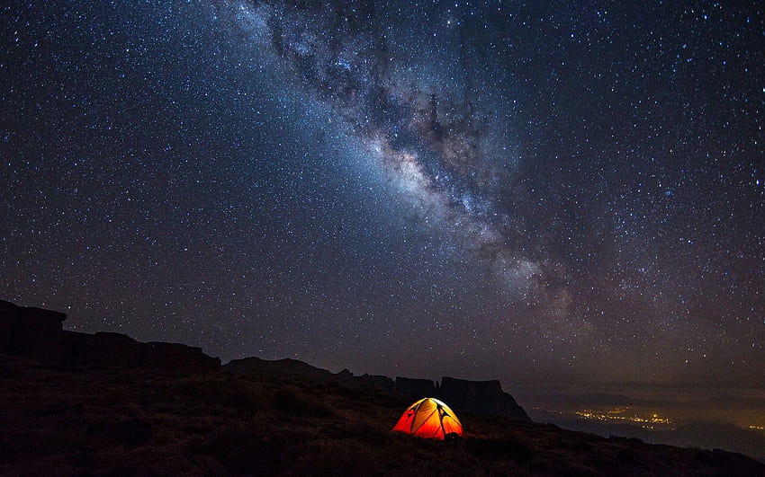 night Camping Stars Landscape Milky Way, campsite HD wallpaper