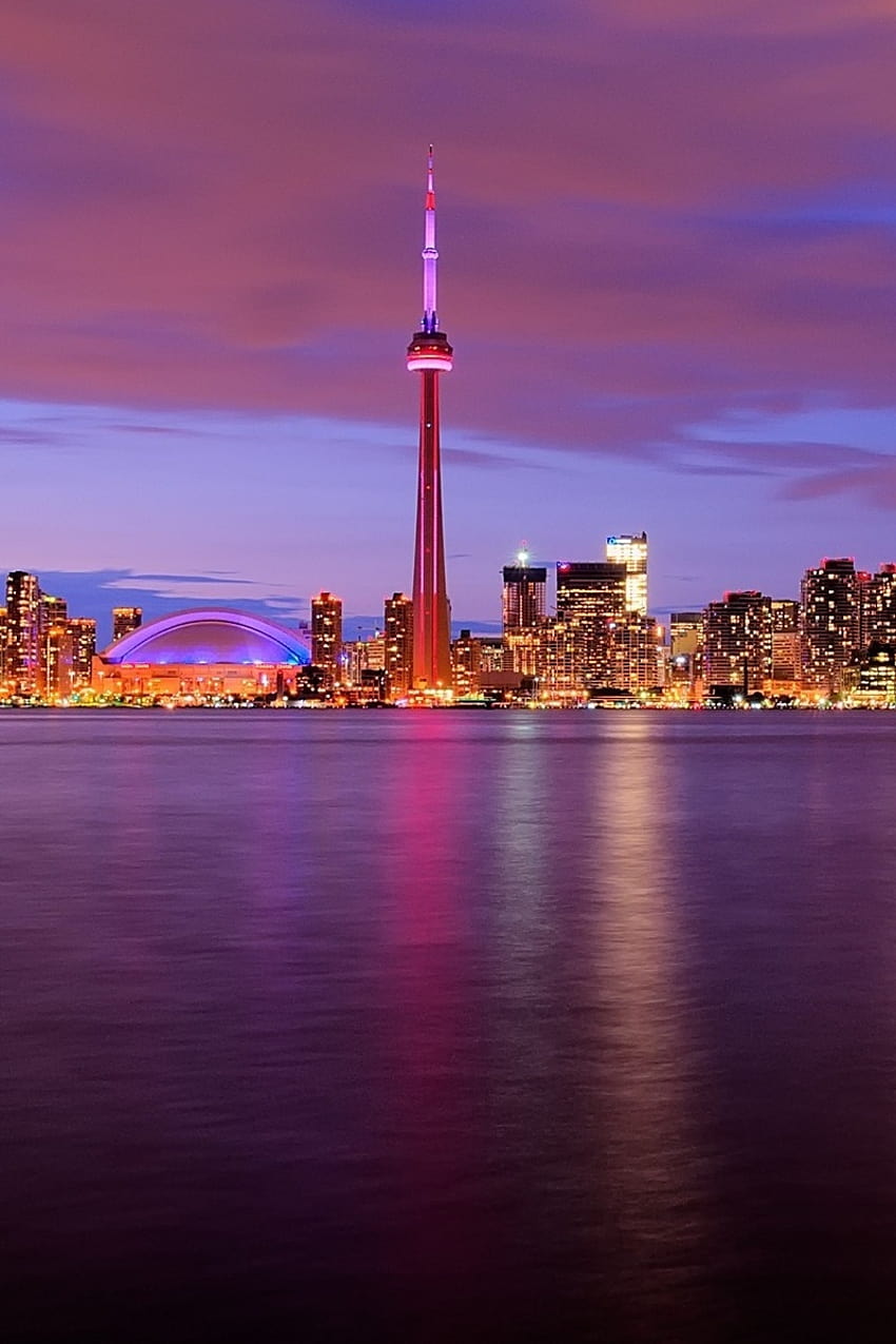 Canada, Night, Water, Tower, Lights, Toronto, toronto canada HD phone wallpaper