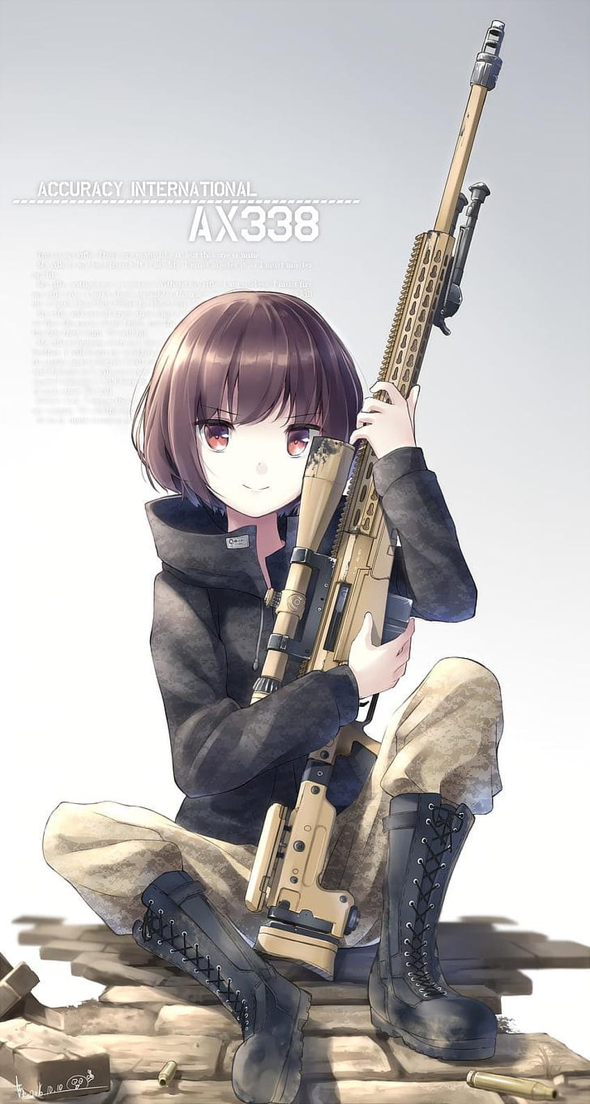 : Anime, Anime-Mädchen, Waffe, Waffe, Scharfschützengewehr, Anime-Scharfschützen-iPhone HD-Handy-Hintergrundbild