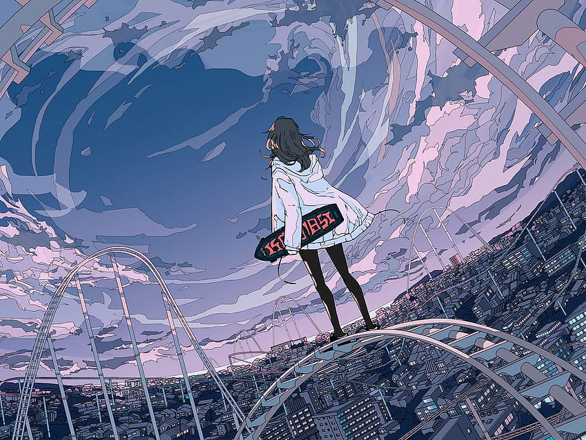 1152x864 Skyline Anime Girl Skateboard 1152x864 Resolution , Backgrounds, and, anime skateboard HD wallpaper
