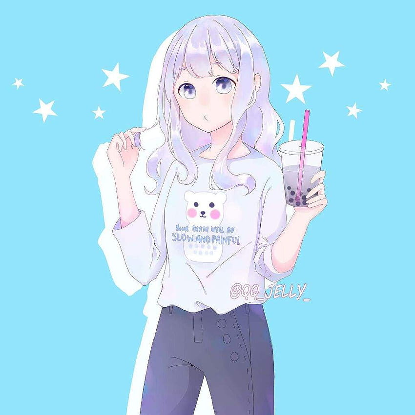 Of Cute Anime Girl Drinking Boba HD phone wallpaper