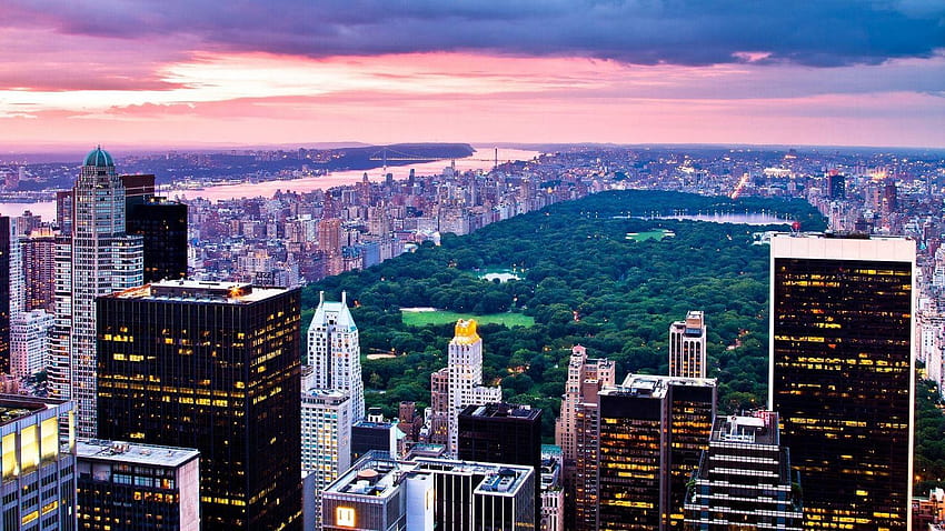 1600x900 nueva york, ciudad, noche, edificios, cielo, vista al parque central fondo de pantalla