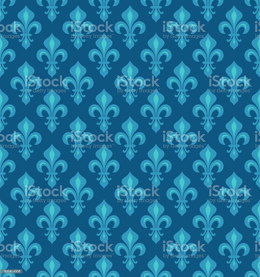 Królewskie Lilie Heraldyczne Azure Cerulean Błękitne Niebo Aksamitne Bezszwowe Tła Wzór Stock Ilustracji Tapeta na telefon HD
