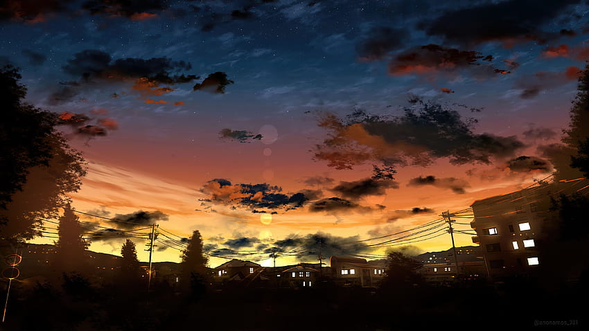 300644 Anime, Céu, Nascer do Sol, Cenário, nascer do sol nas nuvens anime papel de parede HD