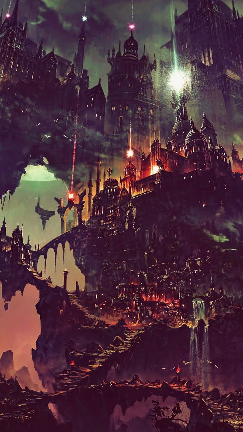 Fantasy, flying city, dark, art, 720x1280, dark castelo HD phone wallpaper