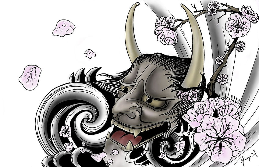 Oni Mask Demon Face by YuriyHuseynov on deviantART, oni black and white HD wallpaper