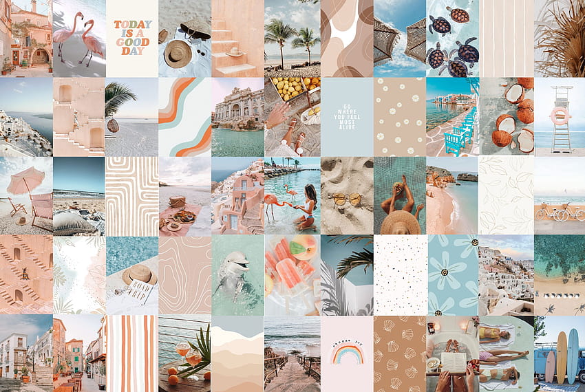 Wall Collage Kit Peach Beach Estetika set 70, kolase musim panas biru Wallpaper HD